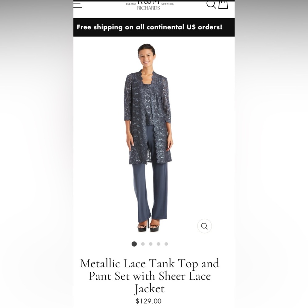 R&M Richards - Metallic Lace Tank Top and Pant Set with Sheer Lace Jacket